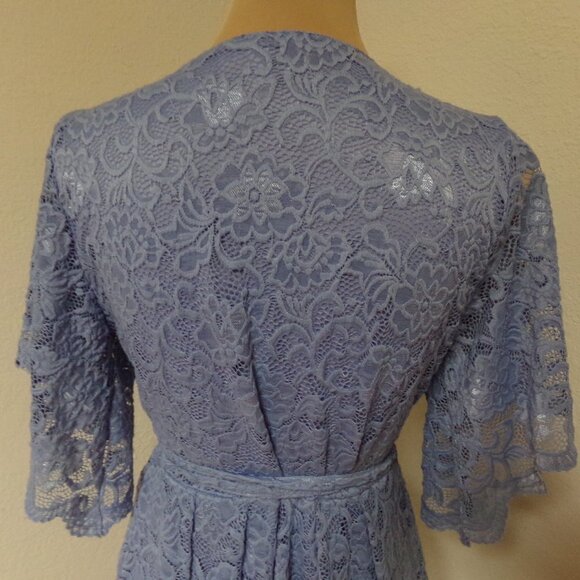 Francesca's Blue Lace Wrap Dress with Flutter Sleeves - Picture 7 of 7